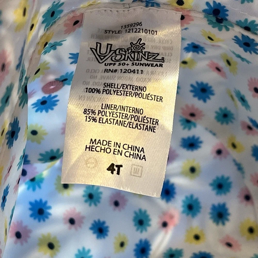 UV Skinz Girls 4T Bucket Sun Hat Floral Pink Blue White Ruffles Beach Tropical